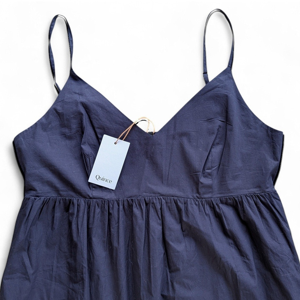 Quince Organic Cotton Navy Sleeveless Maxi Dress Smocked Back Sz L NWT - Picture 4 of 11